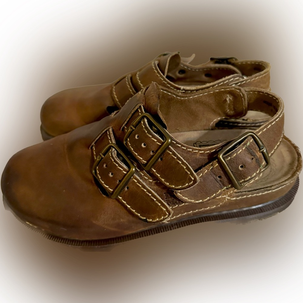 Rare Vintage Dr. Martens Tan/Brown Slingback Clog Made in England Shoes Sz8 8194